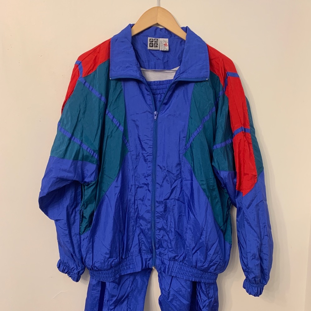 2 piece  blue, red and green windbreaker 1x